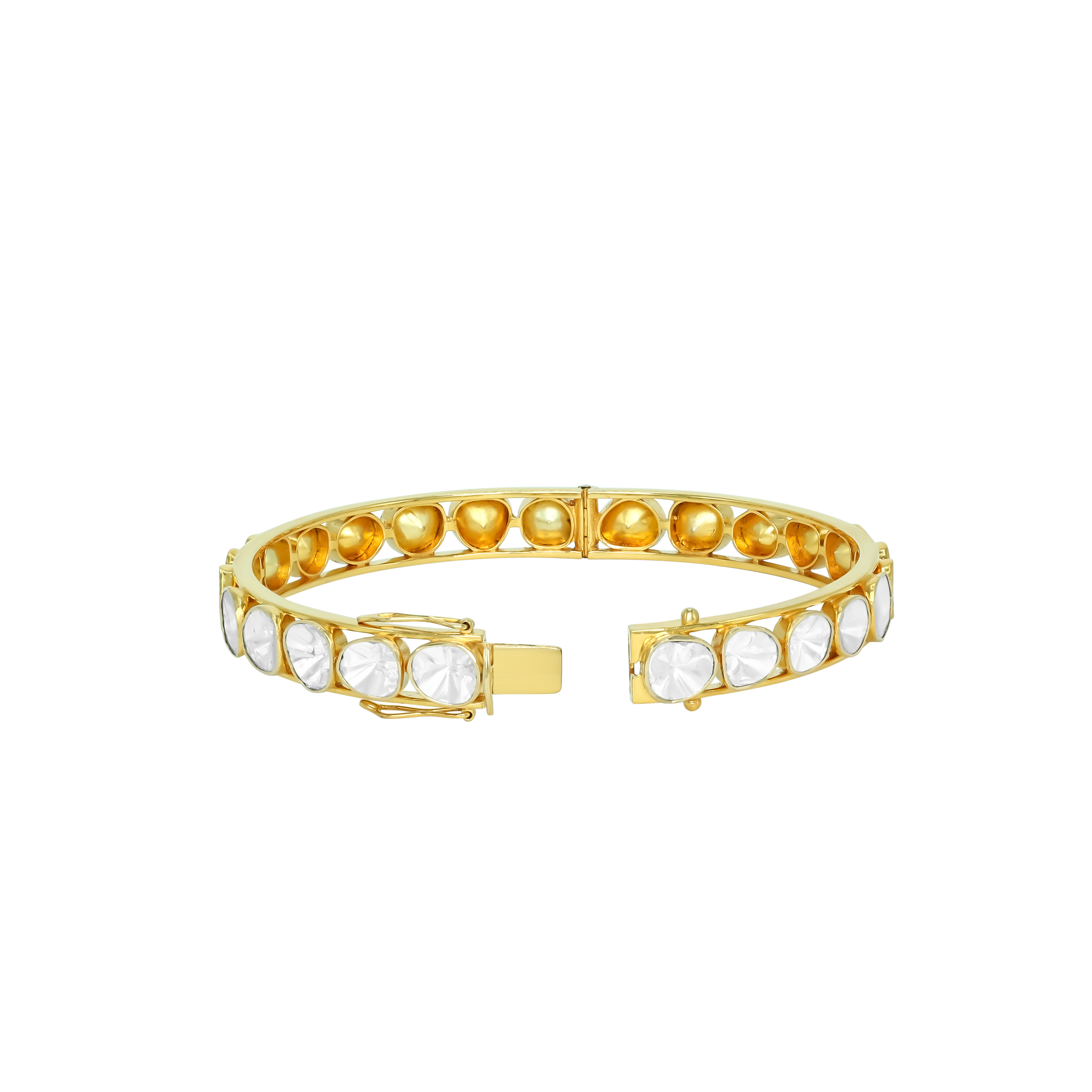 Linear Polki Open-Setting Bangle with Minimalist Design